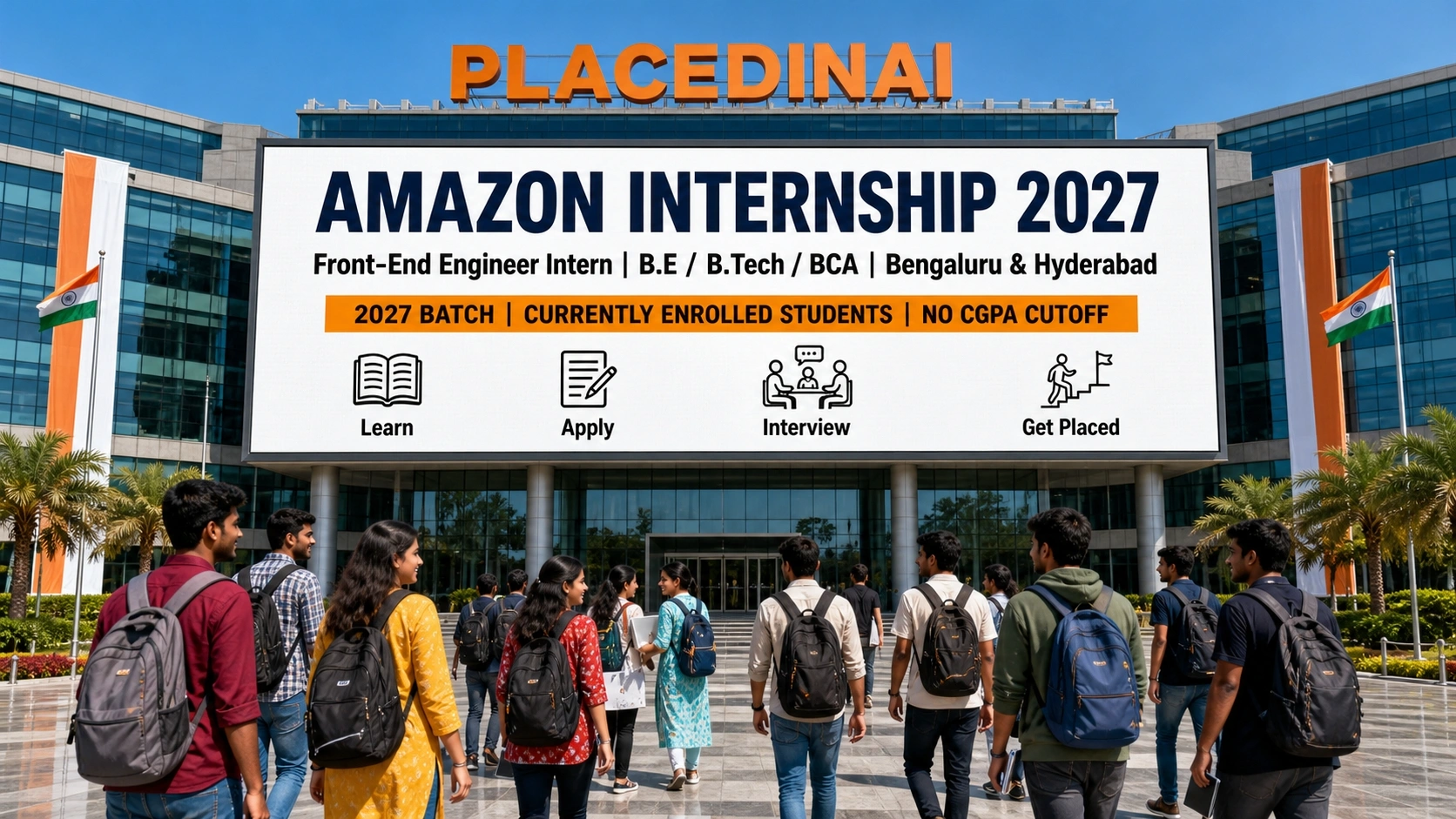 Amazon hiring Front-End Engineer Intern 2027 batch in Bengaluru and Hyderabad — Job ID 10502000, currently enrolled students eligible — PlacedInAI job update