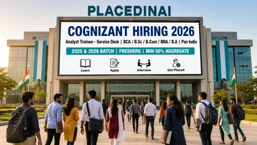 Cognizant hiring Analyst Trainee Service Desk 2026 off campus drive — 2025 and 2026 batch, BCA, B.Sc, B.Com, BBA graduates, Pan India — PlacedInAI job update