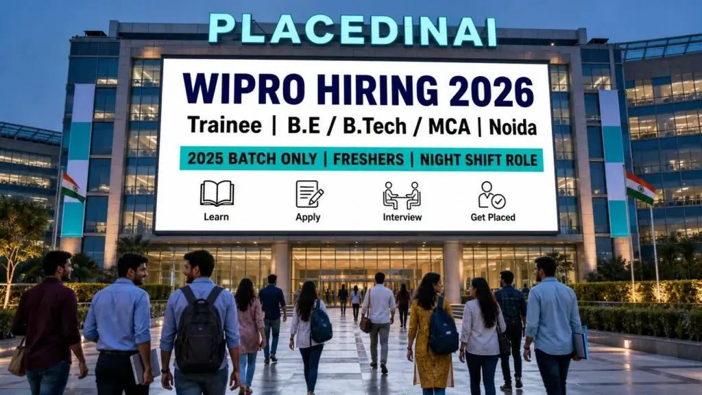 Wipro hiring Trainee 2026 in Noida — 2025 batch B.E, B.Tech and MCA freshers, night shift role — PlacedInAI job update