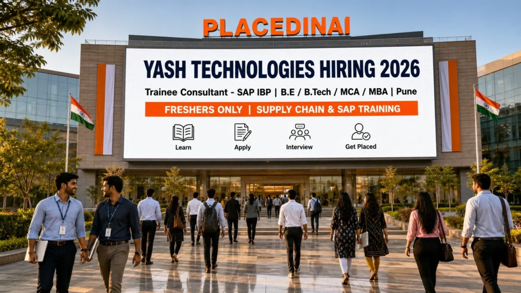 YASH Technologies hiring Trainee Consultant SAP IBP 2026 in Pune — freshers with B.E, B.Tech, MCA or MBA, supply chain planning role — PlacedInAI job update